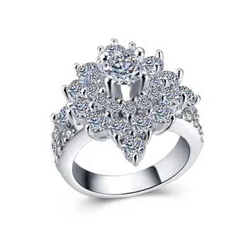 Висококачествено луксозно пръстен с цирконий Superflash За жени, модерен пръстен цвете с четири нокът на палеца, дамски официални украса за годеж
