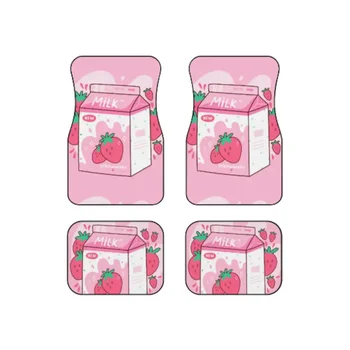 Вкусни автомобилни постелки с ягоди мляко, скъпа кола мат с модел ягодов мляко в японски стил Kawai, японски девчачий кола d