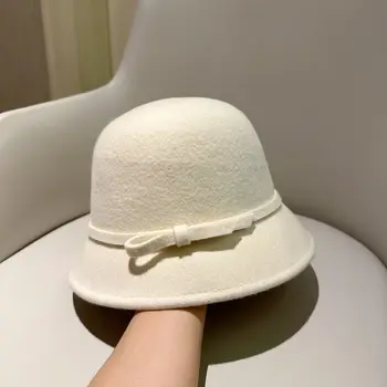 Вълнена рибарска шапка в стил Хепбърн, женска малка шапка в стила на френски ретро аромат, шапка за басейна, елегантен дамски шапка за темперамент