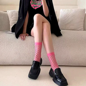 Выдалбливают Деликатен Чорап за жени, Секси Черни Мрежести Къси чорапи в готически стил, Летни Дишащи обикновена Памучни чорапи