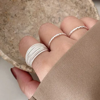 Годежни пръстени сребърен цвят Прост Стил Геометрична Многопластова Ликвидация ръчно изработени Бижута за жени Регулируем Размер на jz138