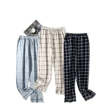 Големи ярды, 4XL, дълги панталони в клетка с принтом за мъже, домашно обзавеждане, в пълен размер панталони от чист памук, пижами, мъжки долната облекло за сън