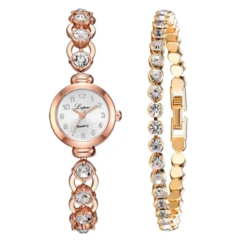 Гореща разпродажба, Луксозни Дамски модни часовници-гривни от 2 теми, часовник с кръгла циферблат, стоманена каишка, часовник-гривна с диаманти, Reloj Mujer