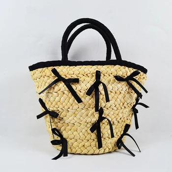 Дамска чанта 2023, Нова Сламена чанта за пазаруване с лък, Ins, Ежедневна чанта за плаж, отдих, Пътна чанта за пазаруване, Холщовая чанта-тоут