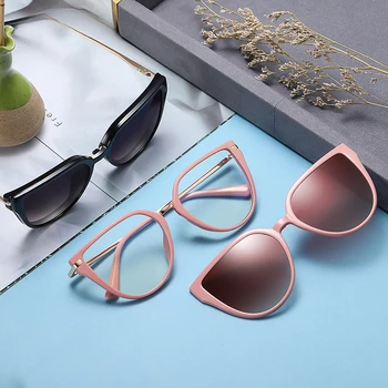 Дамски vintage слънчеви очила Cateye с клипсой в рамки, Маркови дизайнерски магнитно-оптични очила за късогледство, с двойно предназначение, Gafas De Sol