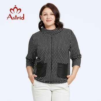 Дамски блузи Astrid 2023, Памук топ, Дамски дрехи Големи размери с висока яка, модерна тениска с флорални принтом, дамски тениски офис
