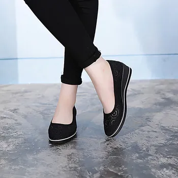 Дамски дишащи обувки на танкетке Унисекс, лека окото работна обувки, спортни дишащи обувки без закопчалка, ежедневни обувки Zapatos Mujer
