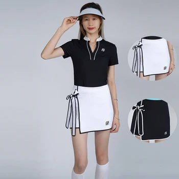Дамски къси панталони за голф Golfist, Дамски Дишаща пола трапецовидна форма с лък за момичета, дебнещ брючные поли с висока талия, спортни панталони-кюлоты в корейски стил