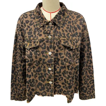 Дамски модни Секси тънка къса деним яке, леопардовая деним яке, палто за жени