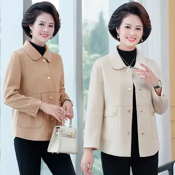 Дамски новата Есенно-зимна модна вълна яке със средна дължина, палта, Дамски Връхни облекла за майките на средна възраст, гъста вълна палто A232