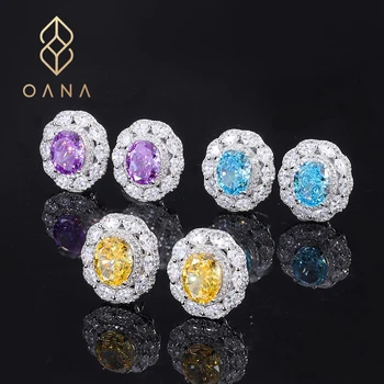 Дамски обеци OANA S925 от сребро с високо съдържание на въглерод и диамант, подобрена делото с диамантен пръстен във формата на яйца, кухи бижута Безплатна доставка