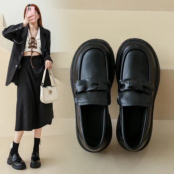 Дамски обувки на платформа за момичета, черни обувки на висок ток, Модни дамски обувки Mary Jane, с кръгло бомбе на лачена изкуствена кожа, студентски обувки Cos Lolita, японски обувки