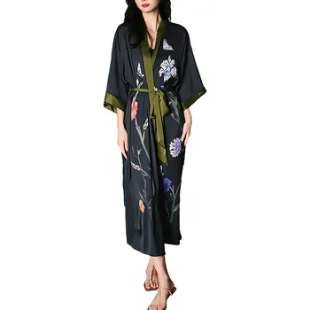 Дамски сатен пижами със седем разклонения, на Хладно халат за баня с флорални принтом, Халат за почивка