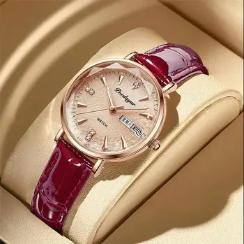 Дамски часовник, модни кожени кварцов часовник с бриллиантовым циферблат, най-добрата марка за Луксозни водоустойчиви дамски часовници, подарък за приятелки