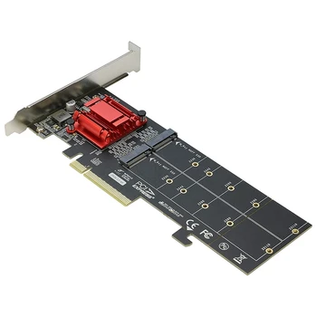 Двоен адаптер NVMe PCIe, поддръжка на карти M. 2 NVMe SSD за PCI-E 3.1 X8/X16 режим M. 2 (ключът M) NVMe SSD 22110/2280/2260/2242