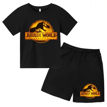 Детска Лятна тениска с динозавром, топ + шорти, 2 размера, с шарките на ужасите за момчета и момичета, Модни и Ежедневни облекла за спорт на открито, удобно облекло