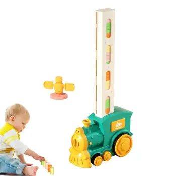 Детски вагон-домино със звук и светлина, автоматична полагане на тухли-домино, цветни доминошные блокове, игра, образователна играчка на 