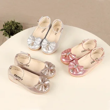 Детски обувки, на Новост 2023 г., Пролетно-есенна мода Обувки на Принцесата за Почивка за момичета, Скъпа Кожена Обувки с лък, Детски обувки