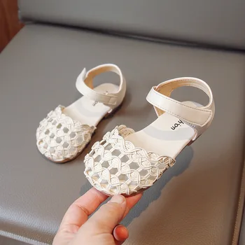 Детски прости сандали с изрези за момичета, летни новости Принцеса 2023 г., Универсална детска Мода обувки с увита чорапи, Ежедневни меки обувки на плоска подметка