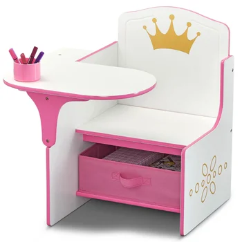 Детски стол Princess Crown, бюро с чекмедже за съхранение, Комплект детски маси и столове, учебна маса за деца