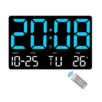 Дигитални стенни часовници С по-голям дисплей с дата и температура, ден от седмицата, с дистанционно управление