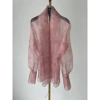 Дизайн на върха в нов стил 2023 година с уникална розова шифоновой риза-блузкой за жени