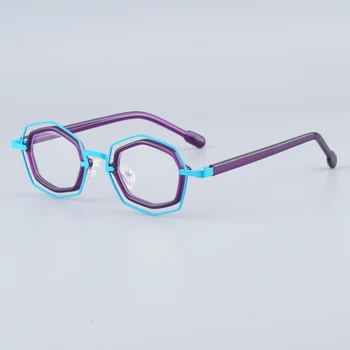 Дизайнерски Персонализирани Пъстри рамки за очила Унисекс от многоугольного амониев Титан, Оптични очила за рецепта с неправилна форма
