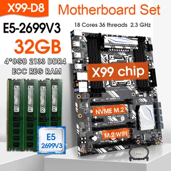 Дънна платка JINGSHA X99 D8 LGA 2011-3 XEON X99 с процесор Intel E5 2699 v3 4*8G DDR4 2133 Mhz ECC memory combo kit комплект M. 2 NVME