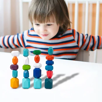 Дървени блокове за Полагане на Камъни Играчки Монтесори STEM Развиване на Образователни Строителни Блокове Балансировочные Блокове Подарък за предучилищна възраст