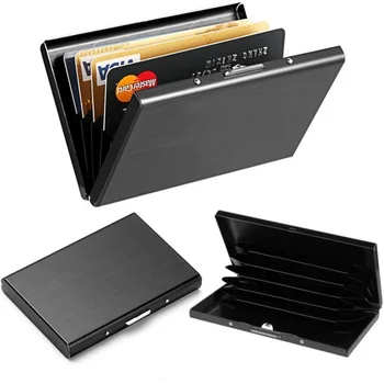 Държач за карти за мъже, алуминий метален тънък портфейл, чанта за пари, Държач за кредитни карти с защита от сканиране, тънък калъф, малък мъжки портфейл