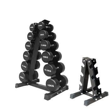 Държач за фитнес зала, набор от шестоъгълни гири за вдигане на тежести с поставка