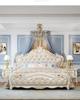 Европейската легло от масивна дървесина, луксозни Начало спалня, двойно легло 1,8 м, Луксозна мека резбовани домашна легло принцеса от масивна дървесина