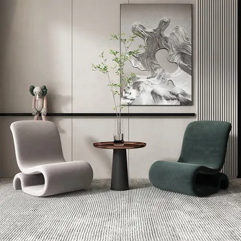 Единична разтегателен диван-фотьойл Прост дизайн, Модерна лампа за четене, Луксозен Метален Италиански минималистичен Творчески Кадифе шезлонг