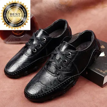 Ежедневни обувки 2023 г., нова черна удобни мъжки кожени ръчна изработка за шофиране с мека плоска подметка, голям размер на 47, Zapatos De Hombre