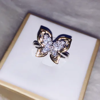 Елегантен пръстен с цирконий, с цветоделением във формата на Пеперуда, Елегантни Дамски бижута с темперамент, За приятелите, луксозен подарък
