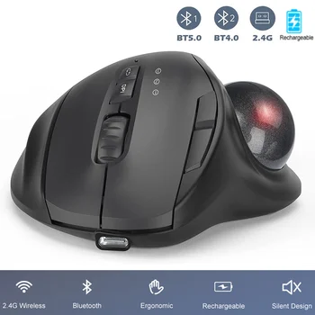 Ергономична безжична мишка за тракбол, лесно управление на палеца, точно плавно проследяване, ергономичен дизайн за комфорт, за Windows, PC, Mac