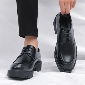 Есенна новост от волска кожа, увеличена с 10 см, официалната кожени обувки на дебела подметка и модерен бизнес кожени обувки надигна размер на 8 см размер