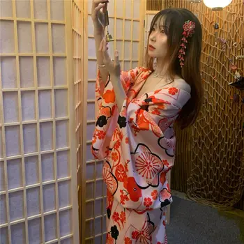Жена премяна-кимоно в Японски стил, Традиционни костюми на Гейша за Cosplay, Реколта Кимоно-Юката, Халат за баня, Сладък Рокли