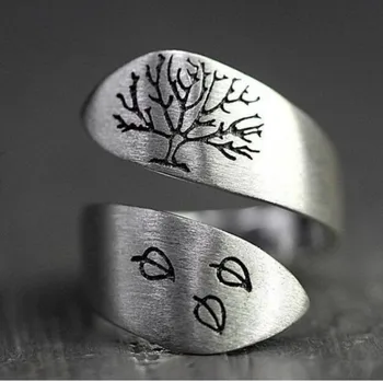 Женски пръстен с изображение на дърво и листа, Изискани модни минималистичные вечерни бижута, аксесоари, Сребърен Регулируем размер, подарък за рожден ден