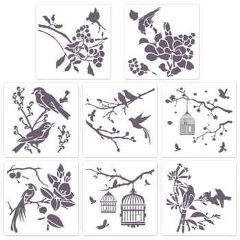 За многократна употреба Шаблони за рисуване на цветя, Красиви Цветя, Птици Шаблони за diy Дограма, Тапети Картичка на Платното на Вратата 8x