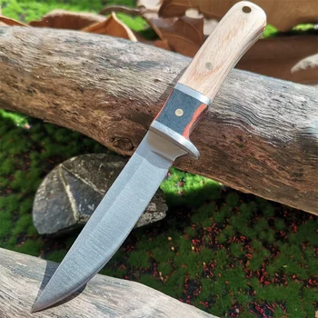 Здрав уличен нож с дървена дръжка и острие 7CR13MOV - идеален за оцеляване, защита и нарязване на плодове