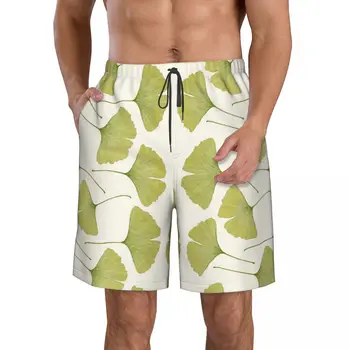 Зелени Листа на Гинко, Ежедневни панталони с плоска предна част За мъже, Плажни панталони с завязками, Комфортни Шорти за дома