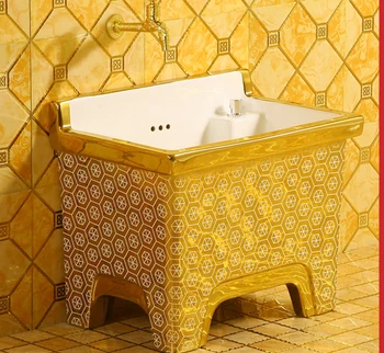 Златна кошница за обезводняване на басейна в европейски стил, керамични автоматичен дренажен басейн за парцал, басейн за парцал, балконный купа за парцал, купа за парцал