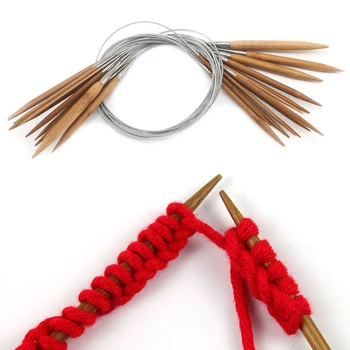 Игла за плетене на една от неръждаема стомана с бамбукова дръжка, куки за плетене 