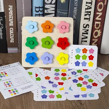Игра за намиране на дървени цветя в рамка За ранно обучение на деца Разпознават цветове, тренировка на мислене, строителни играчки