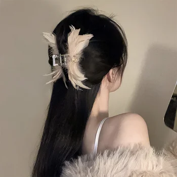Индивидуалност Перо Нокът за коса за жени Модерен Елегантен Шнола за коса и Нокти За Момичета Корейски Прости Скоби от Акула и раци или Аксесоари за коса