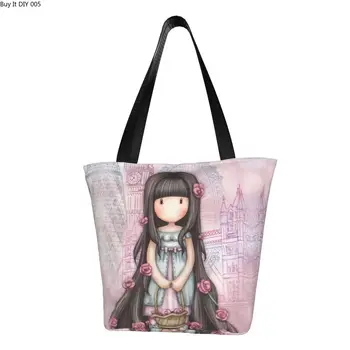 Кавайная Розова чанта за пазаруване Santoro Gorjuss За момичета, Множество чанта за покупки от аниме, Холщовая чанта за пазаруване