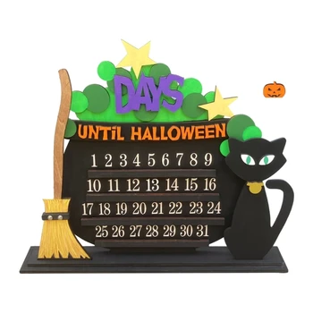 Календар за Обратно броене Хелоуин, Дървени Котешка Метла, Появата на 31 Ден, Настолни Украса, Декор, Директна Доставка