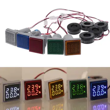 Квадратен LED цифров Волтметър с двоен дисплей и Амперметър, измерване на ток 60-500 В 0-100A