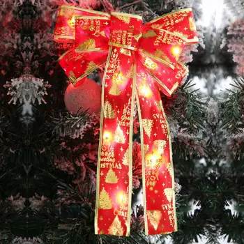 Коледен декор с лък, Блестящ led Коледен декор с лък, Празнична Коледна елха, Подвесная лента с топъл светъл бронзов модел